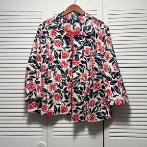 Vintage 80s Koret White Red Black Big Button Floral Jacket Women's Size XL